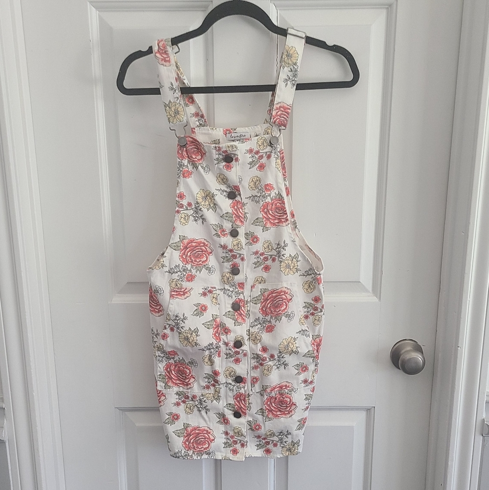 Floral denim skirt overall